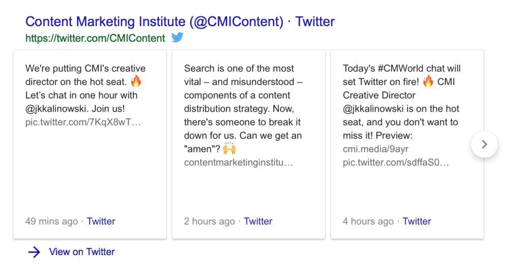 Content Marketing Institute's Twitter bio