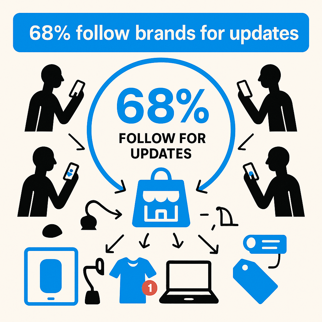 68% of consumers follow brands for product updates (Source: Sprout Social)