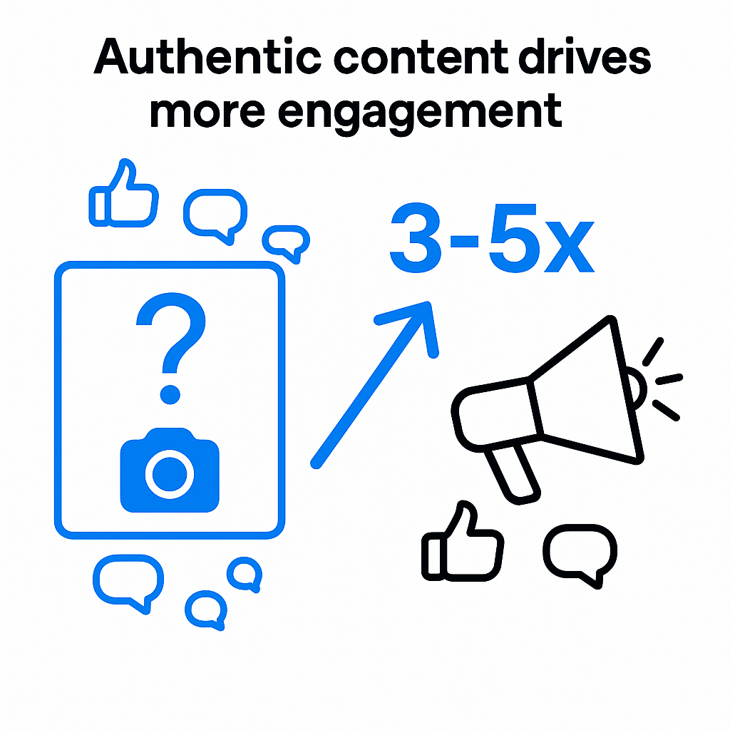 Facebook engagement comparison showing behind-the-scenes content outperforming promotional posts by 3-5x