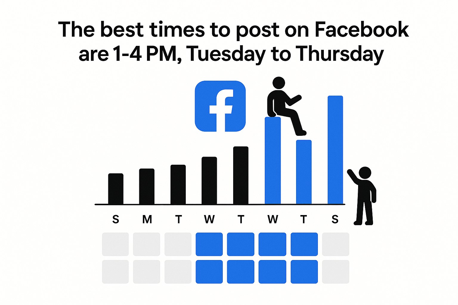 Facebook posts during peak engagement hours (1-3 PM, 3-4 PM) on Tuesday-Thursday can achieve 25-30% higher engagement