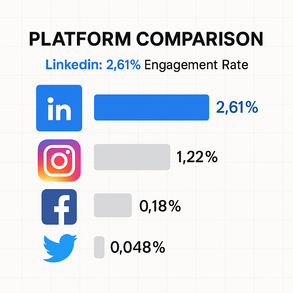 LinkedIn has the highest average engagement rate at 2.61% compared to other major platforms