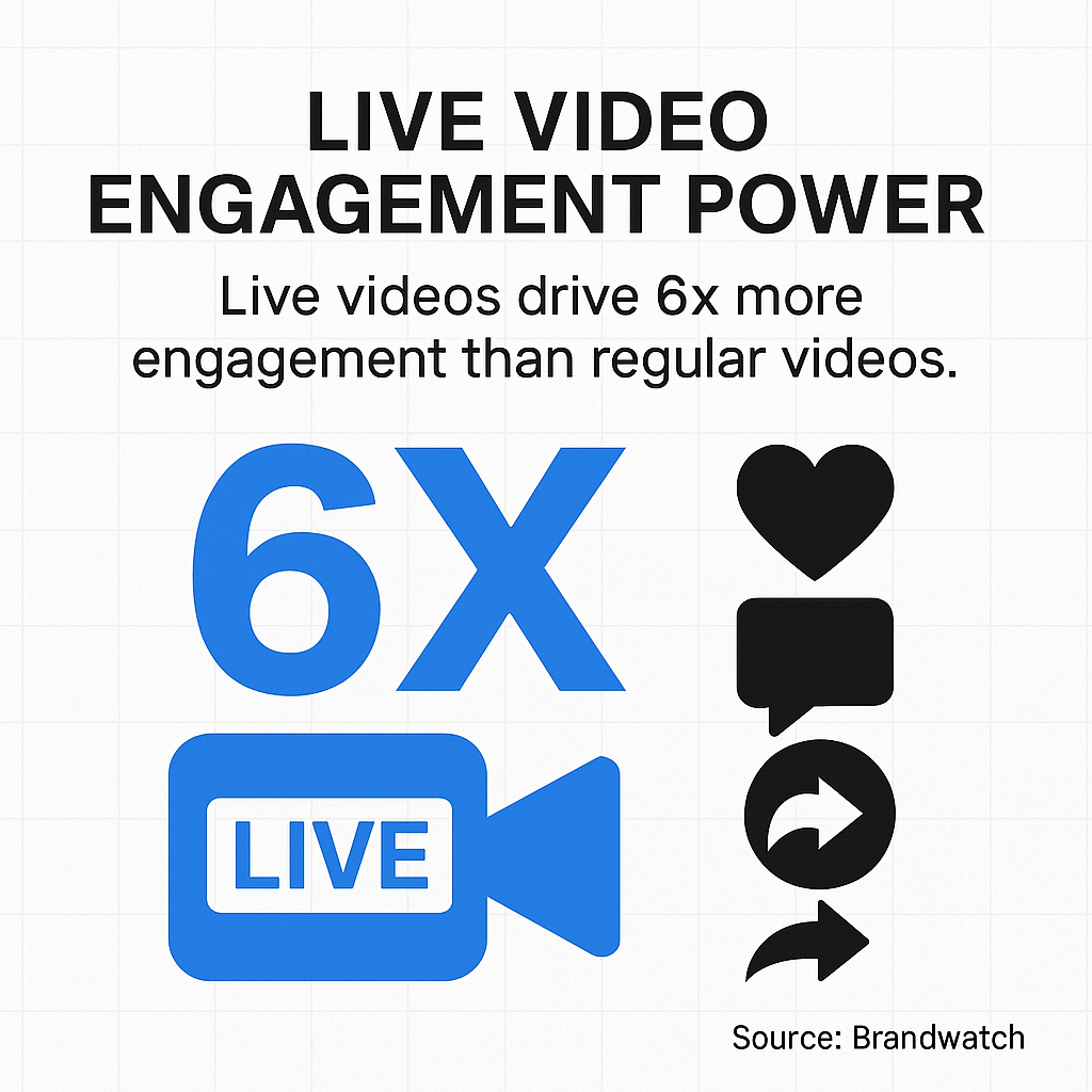 Live videos receive up to 6 times more interaction than regular videos because they foster real-time connection and authenticity
