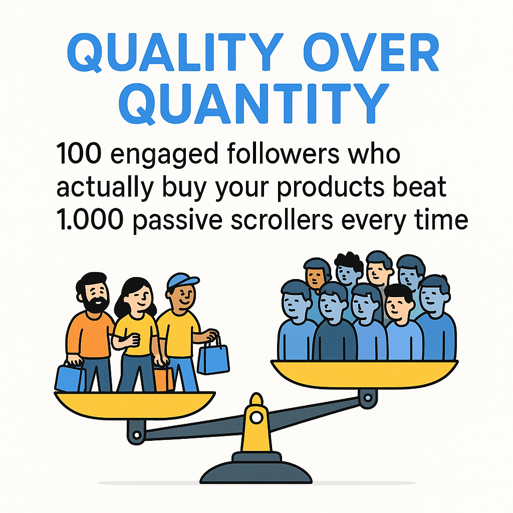 100 engaged followers who actually buy your products beat 1,000 passive scrollers every time