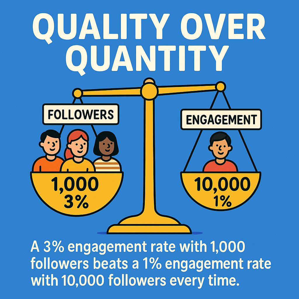 A 3% engagement rate with 1,000 followers beats a 1% engagement rate with 10,000 followers every time