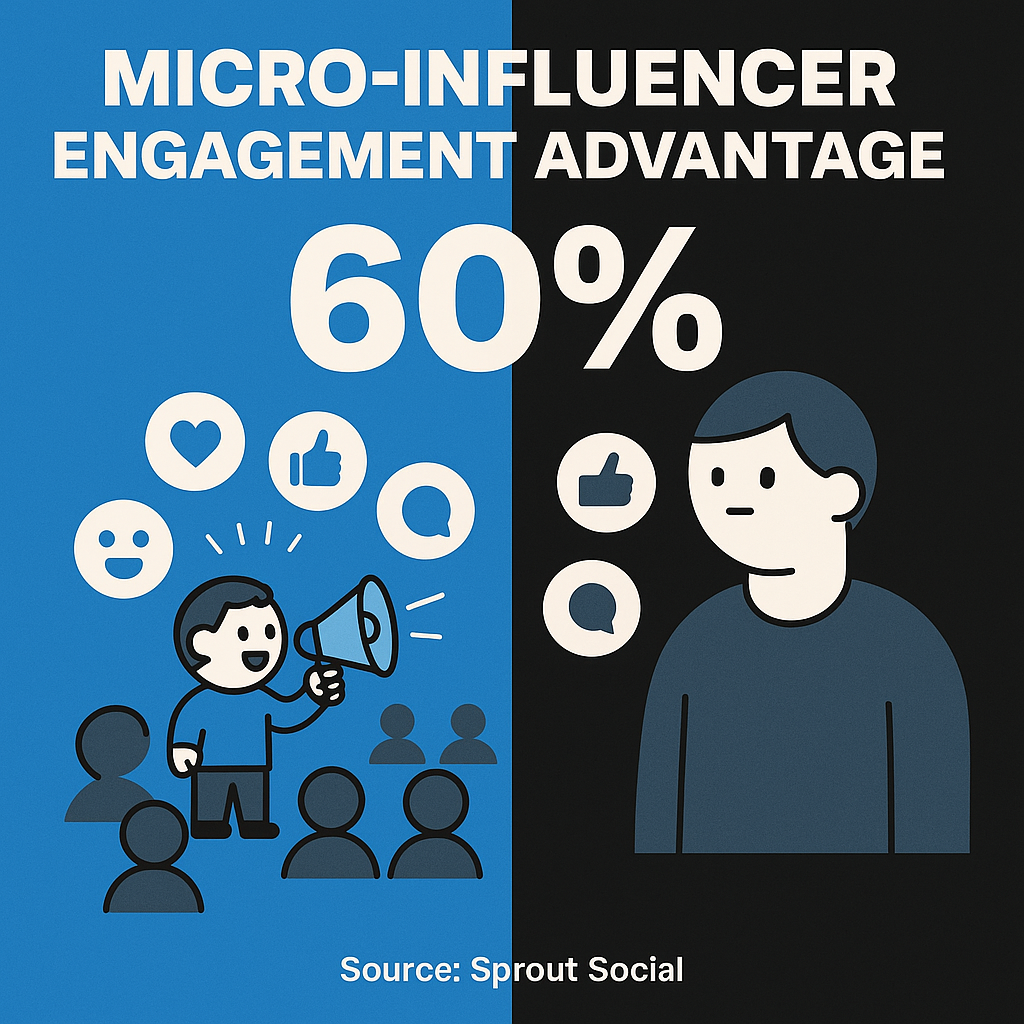 Micro-influencers deliver 60% higher engagement rates than macro-influencers