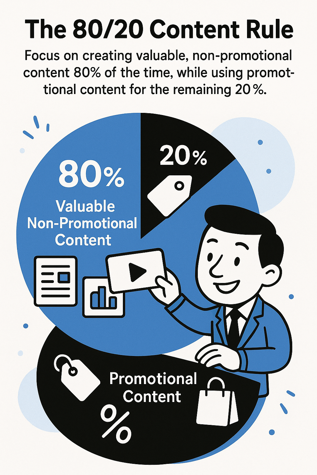 The most successful brands typically follow something like the 80/20 rule—80% valuable, non-promotional content mixed with 20% content that directly promotes their products or services