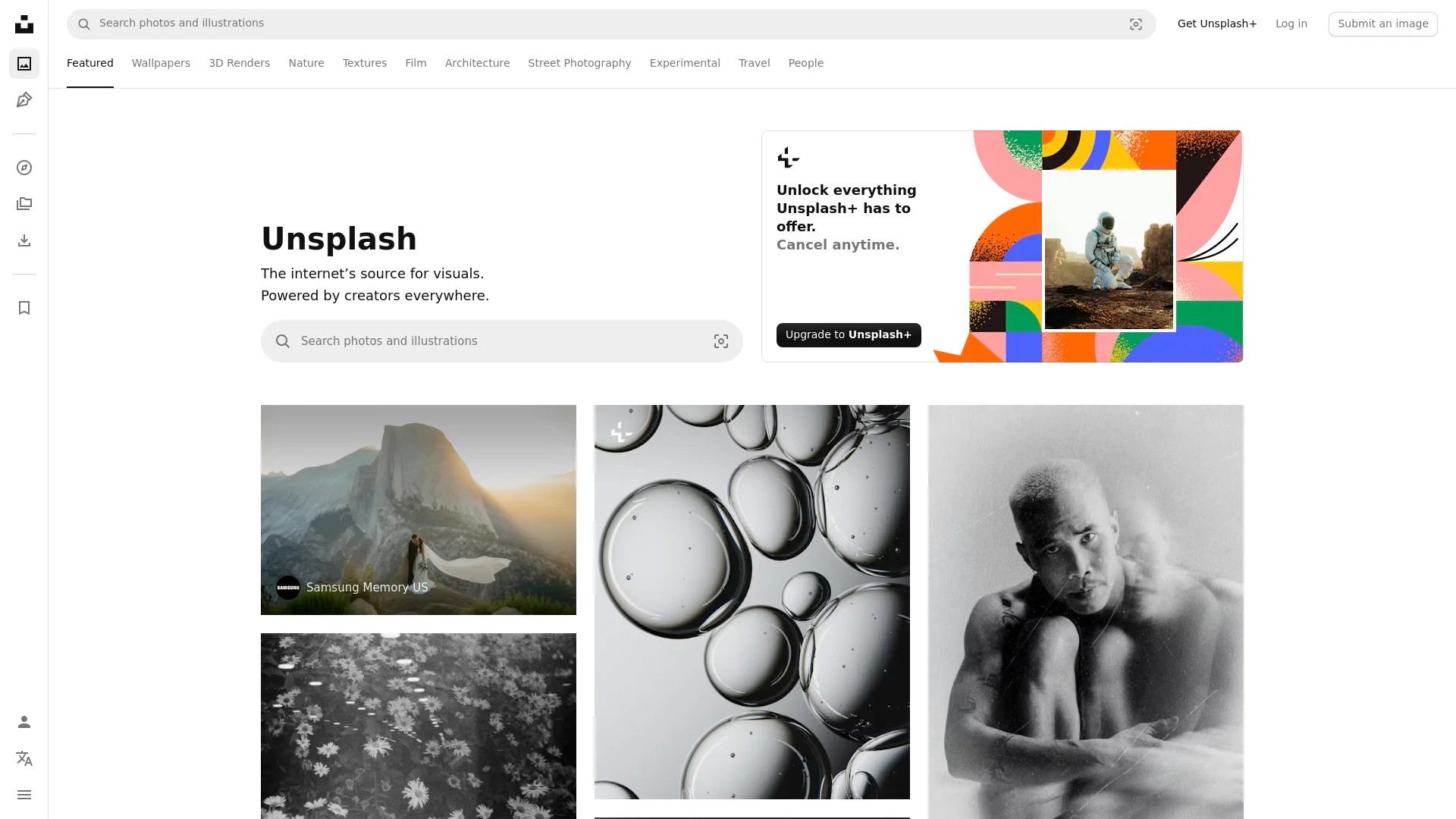 Screenshot of https://unsplash.com
