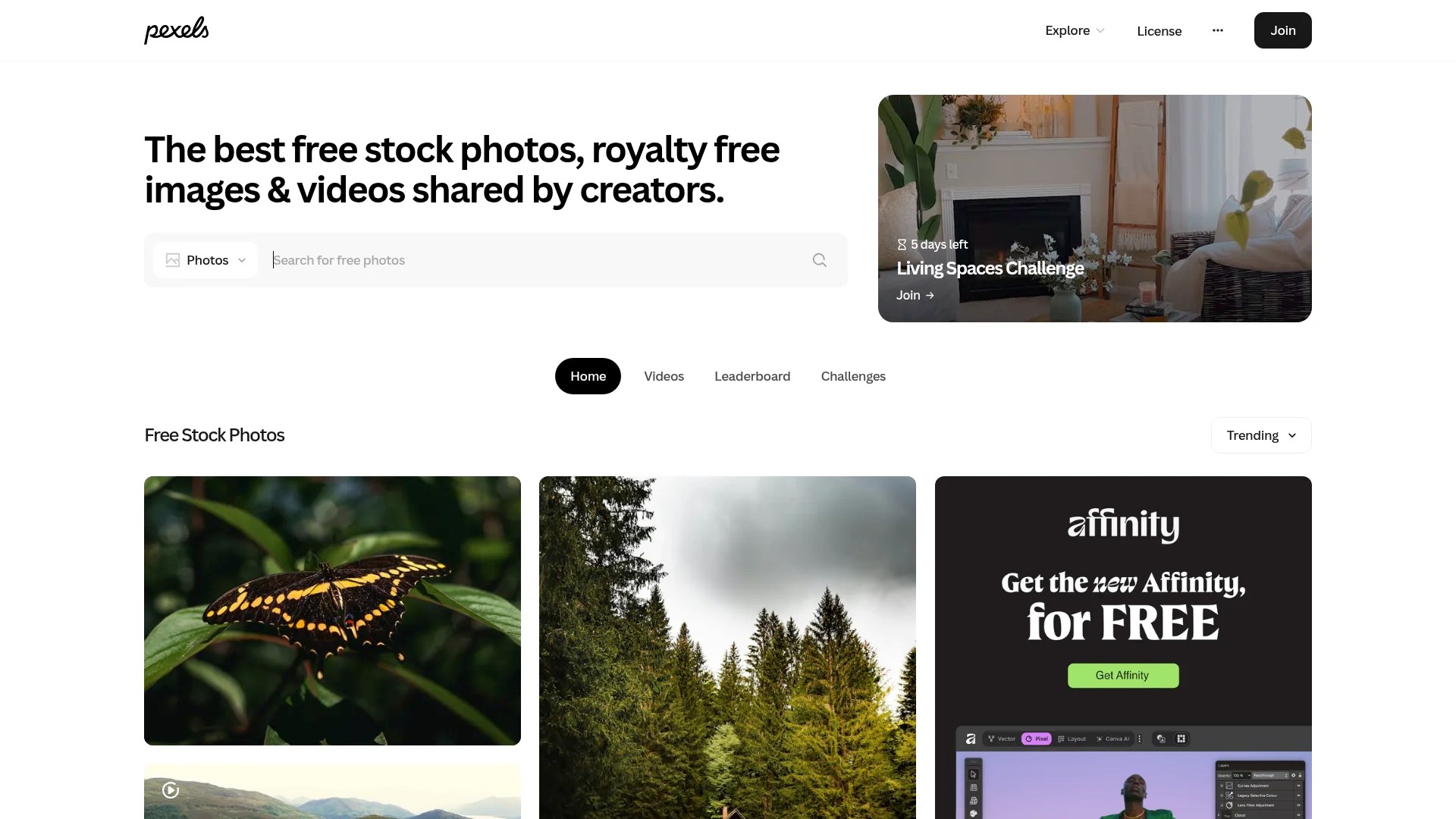 Screenshot of https://www.pexels.com
