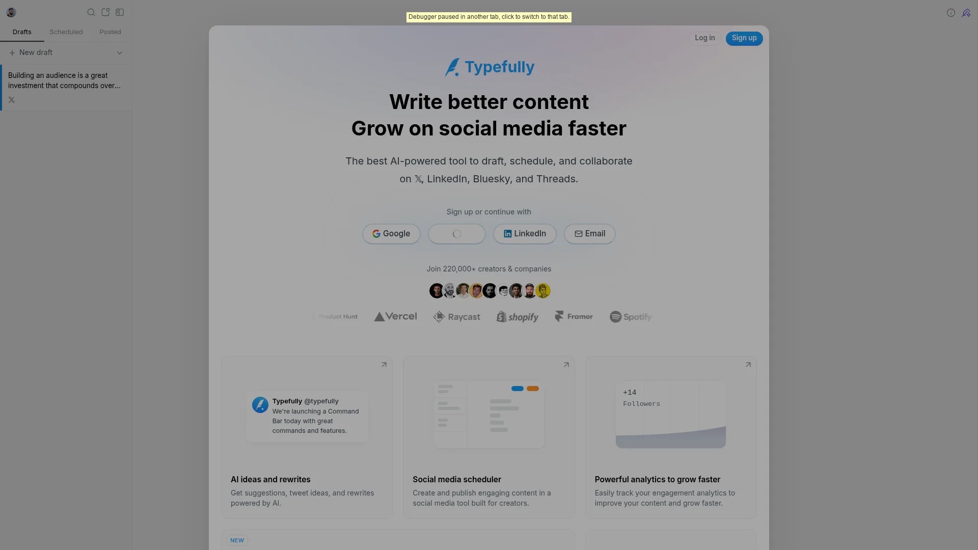 Screenshot of https://typefully.com