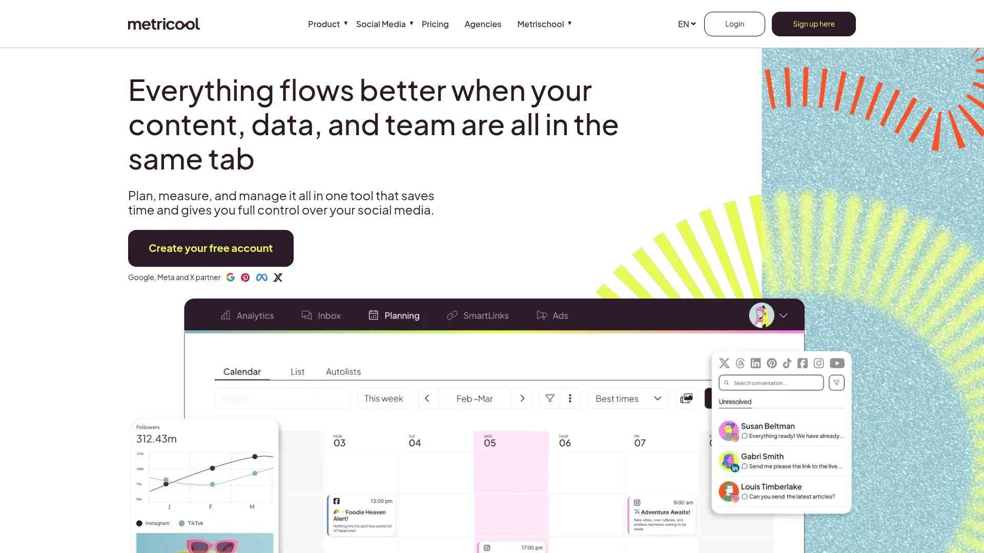 Screenshot of https://metricool.com