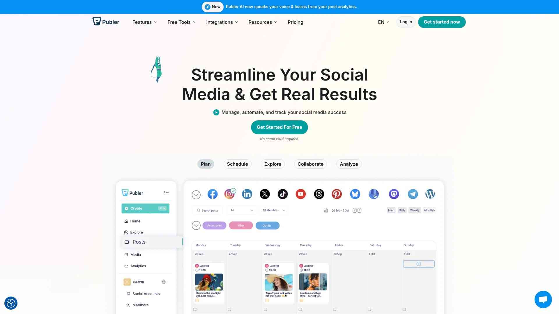 Screenshot of https://publer.io