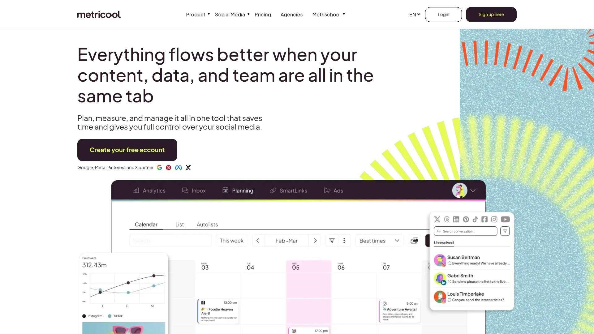 Screenshot of https://metricool.com
