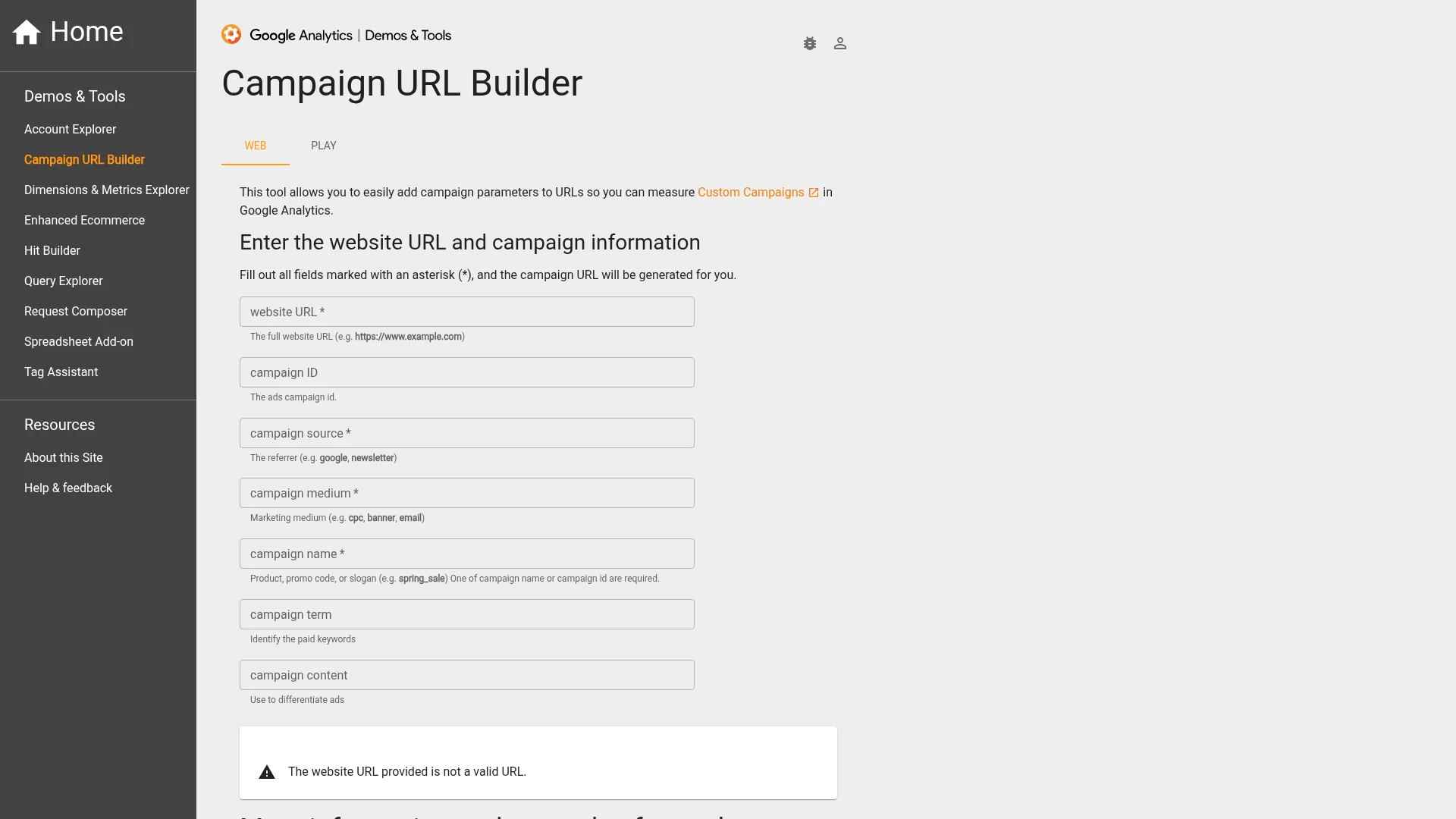 Screenshot of https://ga-dev-tools.google/campaign-url-builder/