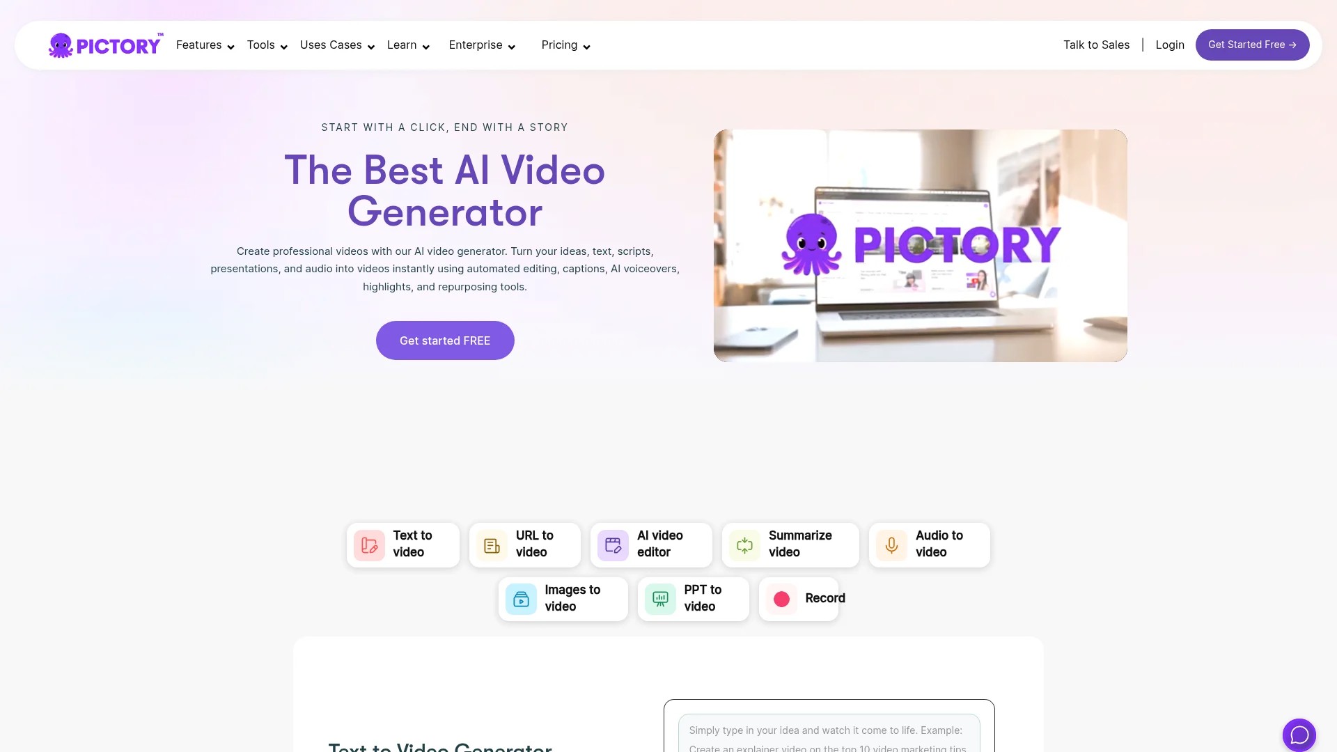 Screenshot of https://www.pictory.ai