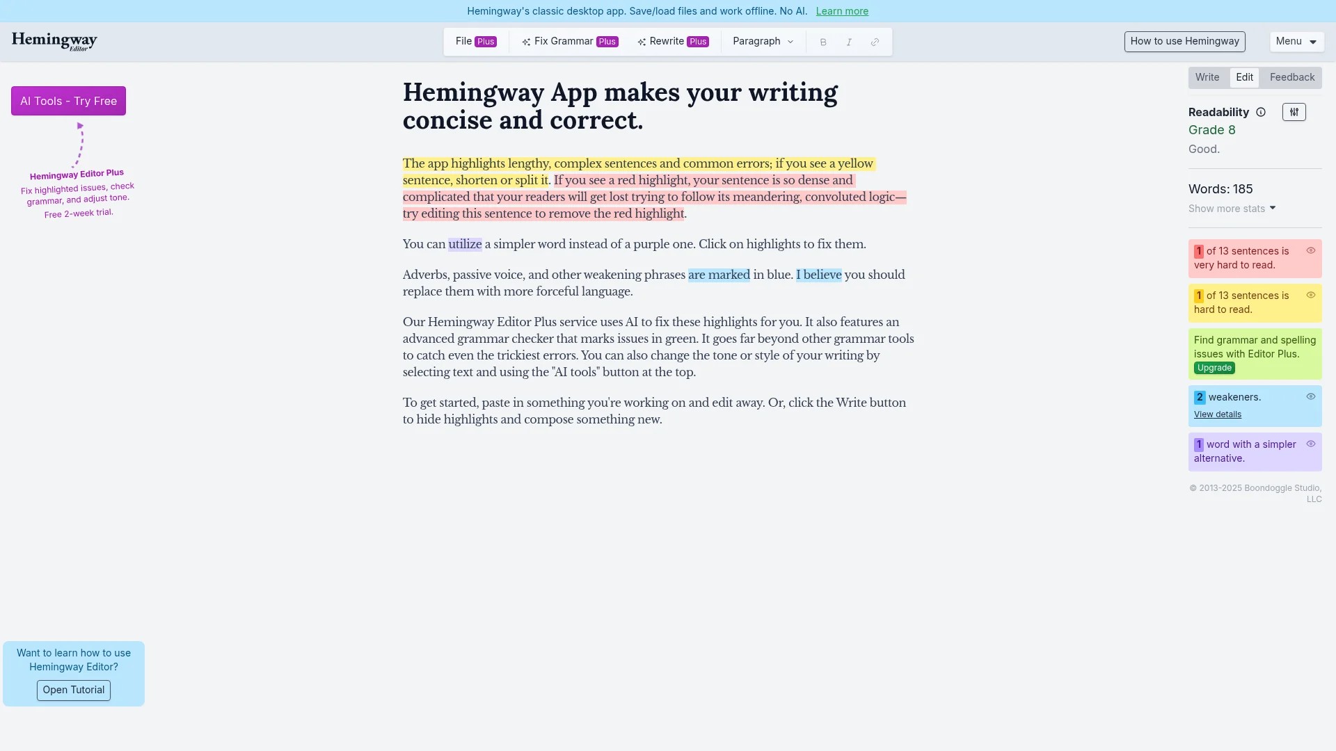 Screenshot of https://hemingwayapp.com