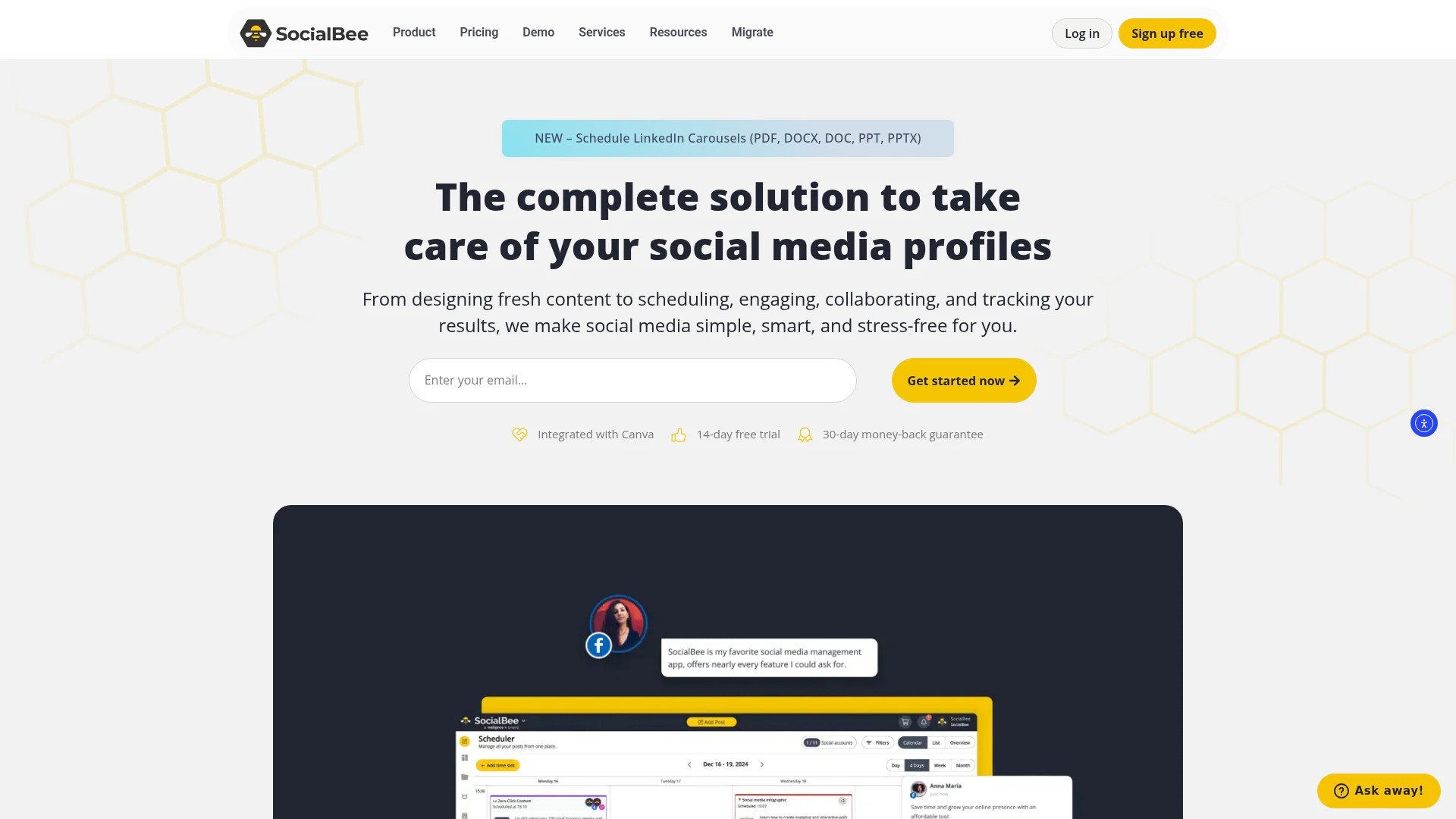 Screenshot of https://socialbee.io