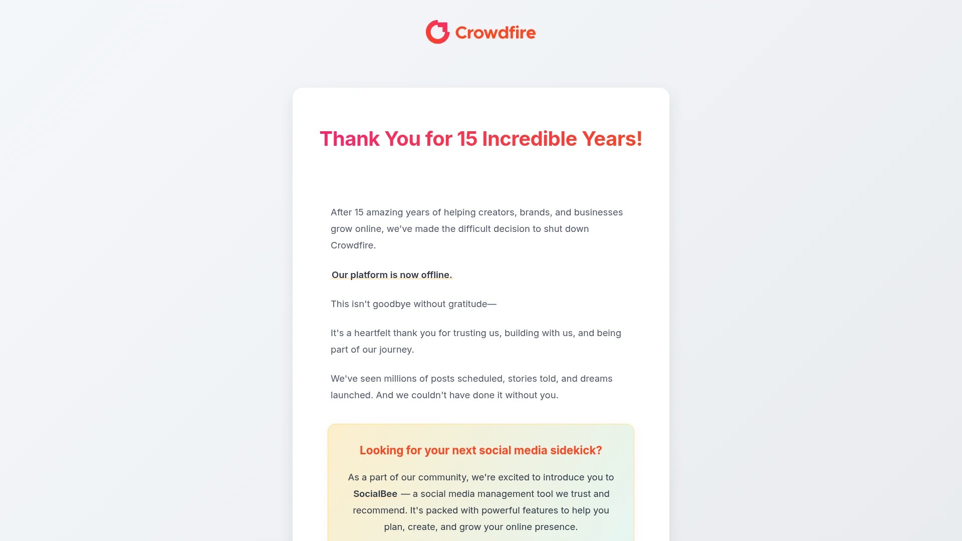Screenshot of https://www.crowdfireapp.com