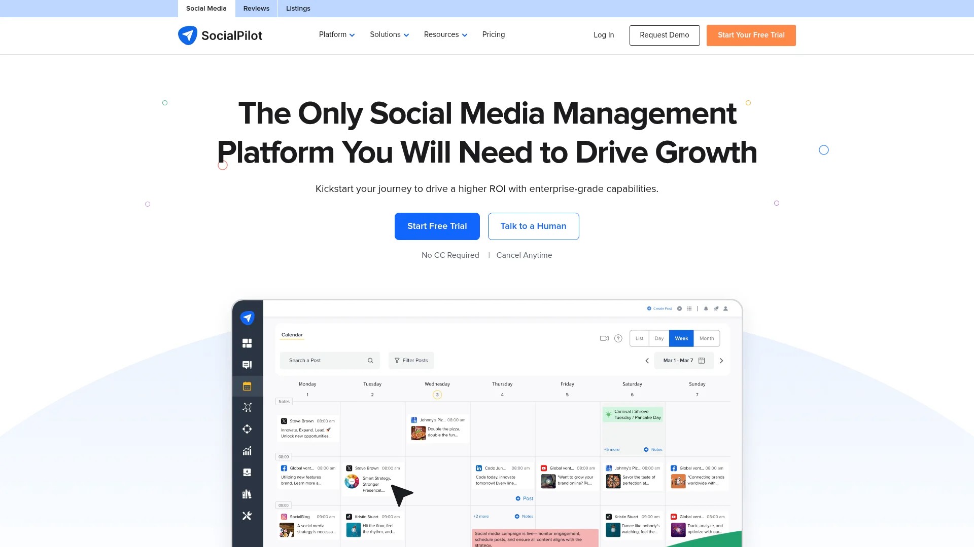 Screenshot of https://www.socialpilot.co