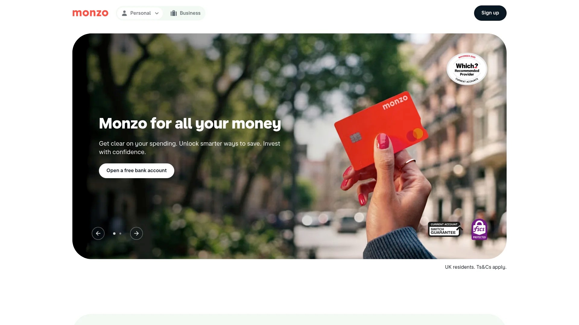 Screenshot of https://www.monzo.com