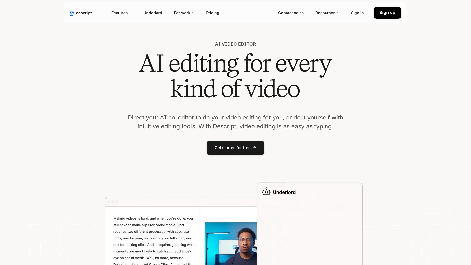 Screenshot of https://www.descript.com