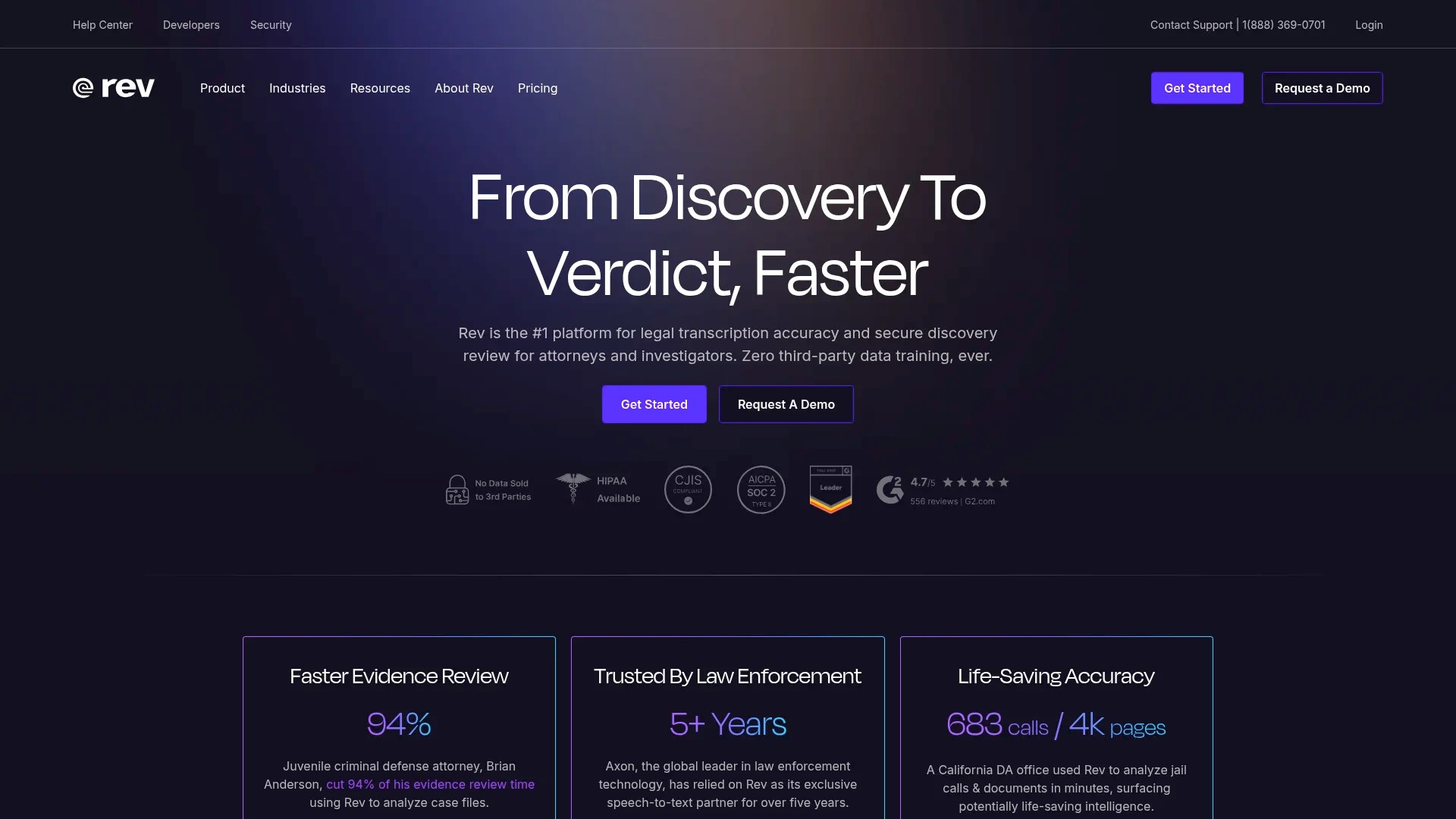 Screenshot of https://www.rev.com