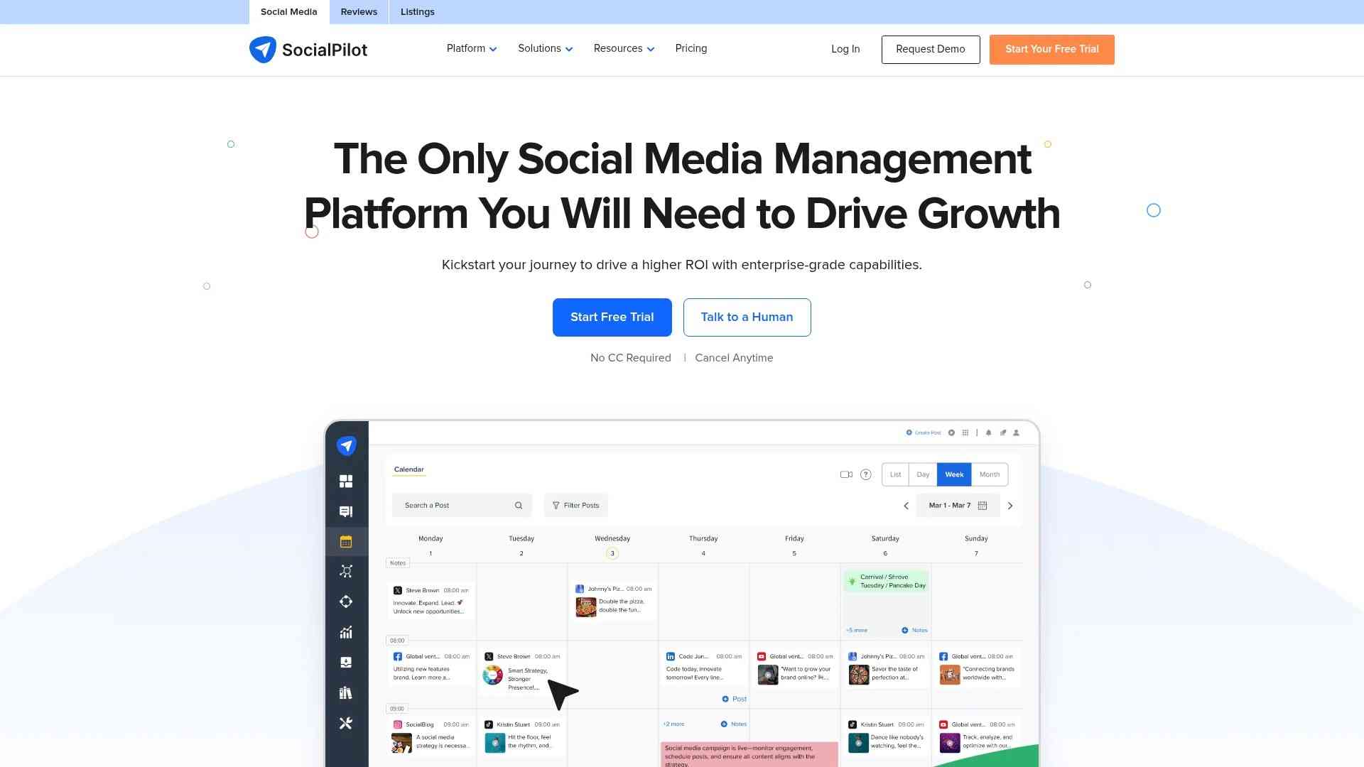 Screenshot of https://www.socialpilot.co