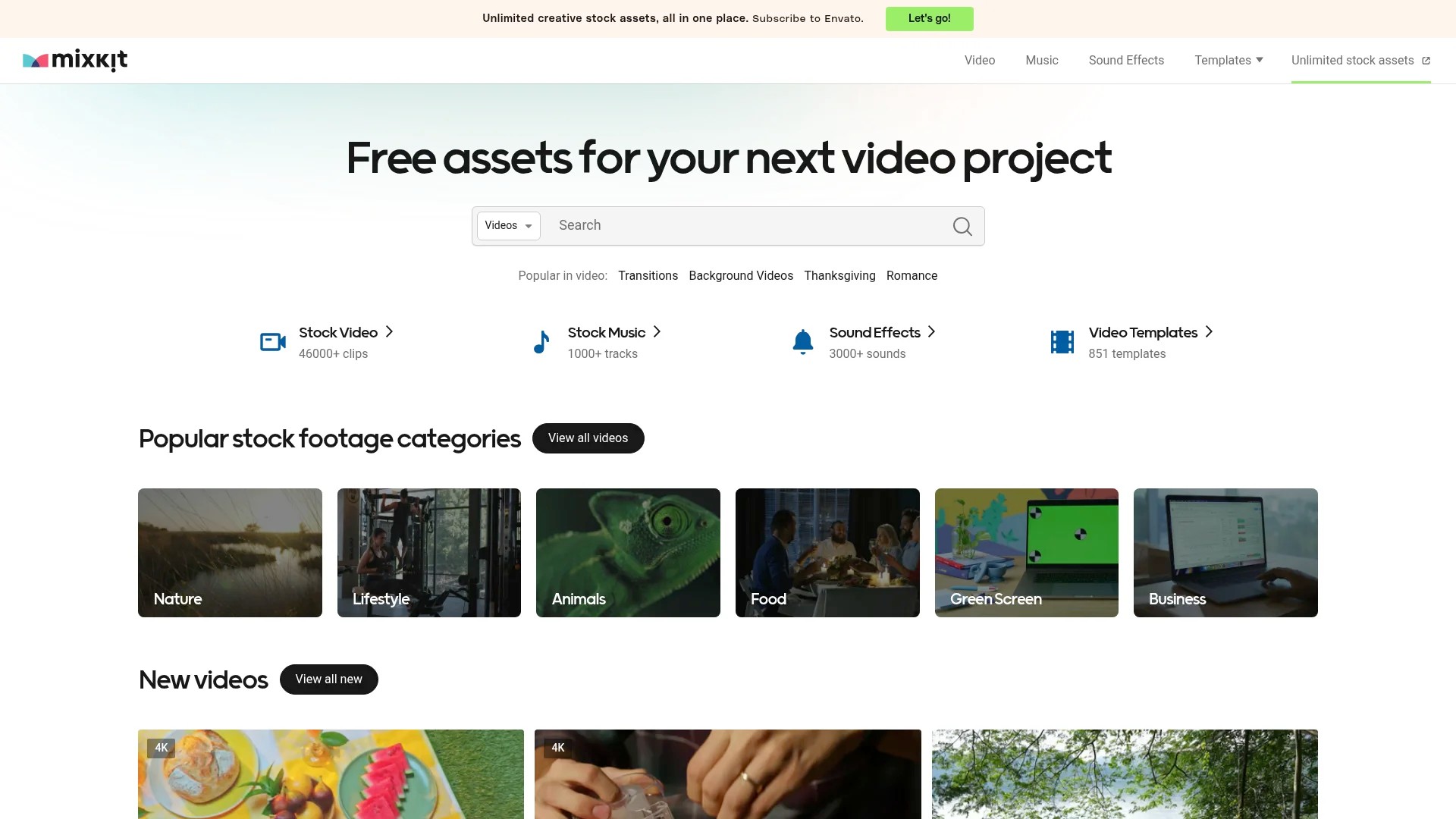 Screenshot of https://mixkit.co