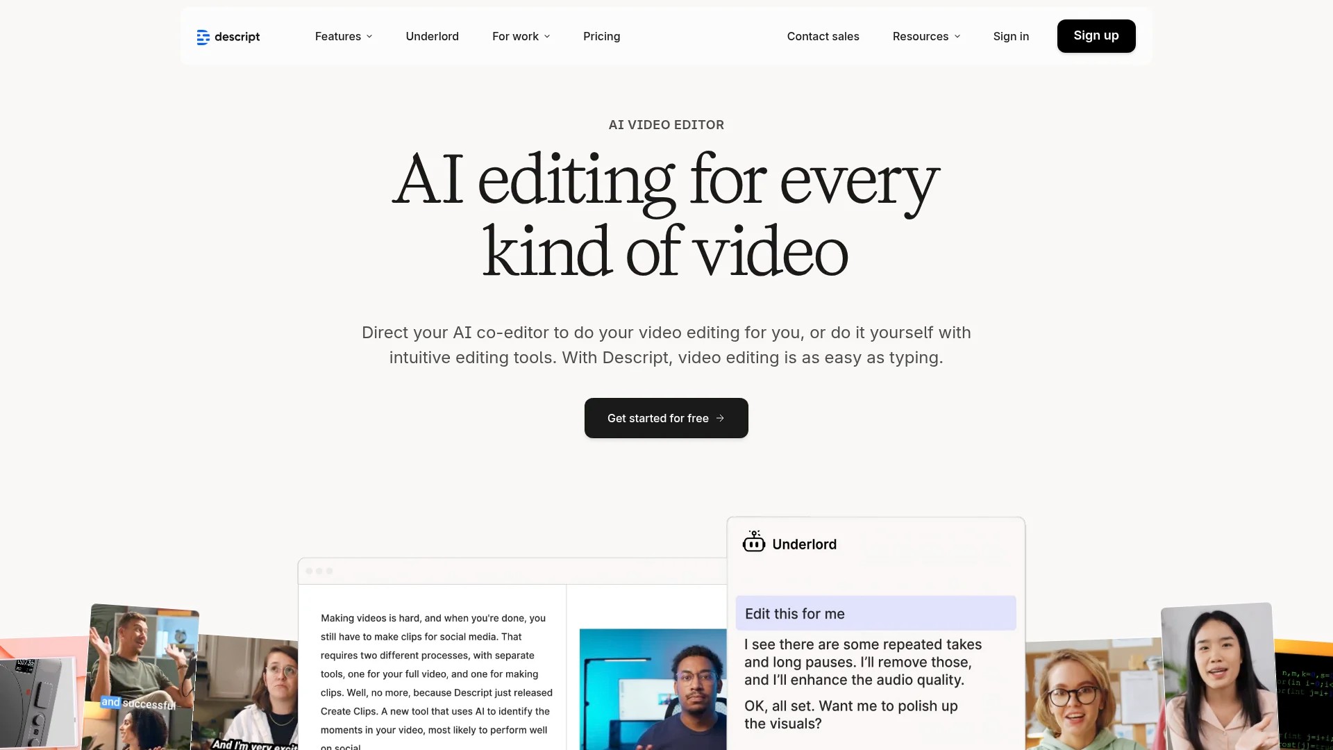 Screenshot of https://www.descript.com