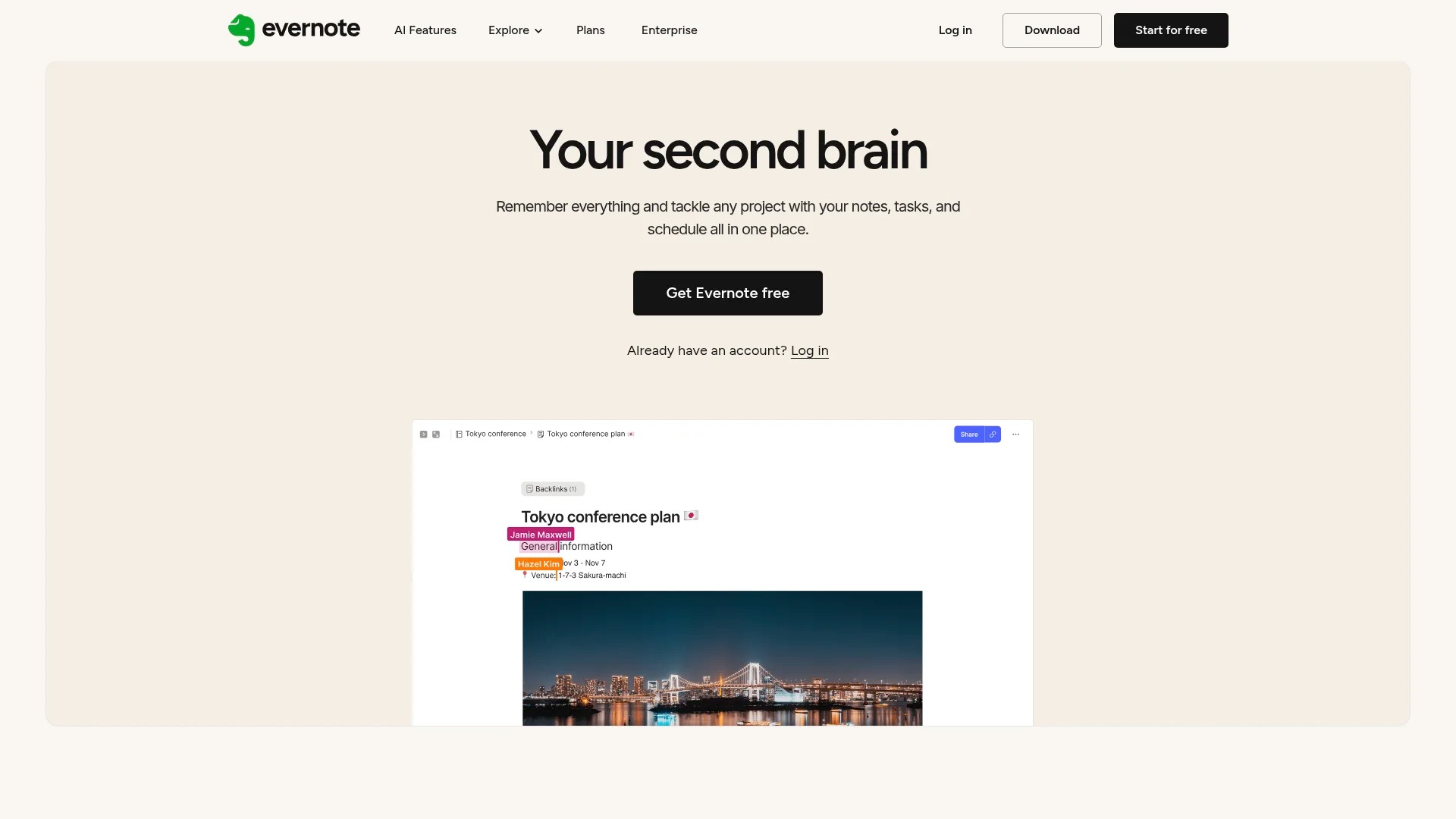 Screenshot of https://evernote.com