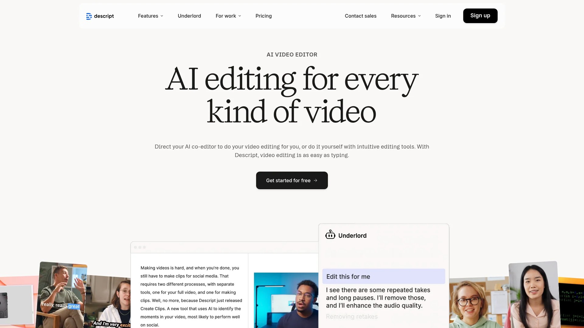 Screenshot of https://www.descript.com