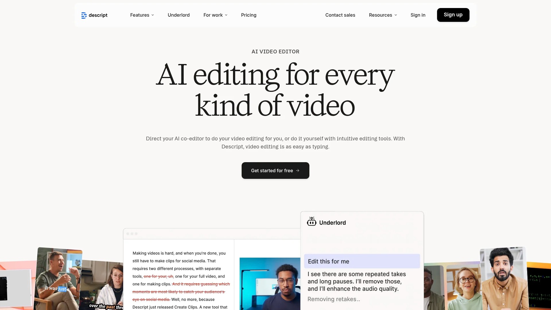 Screenshot of https://www.descript.com