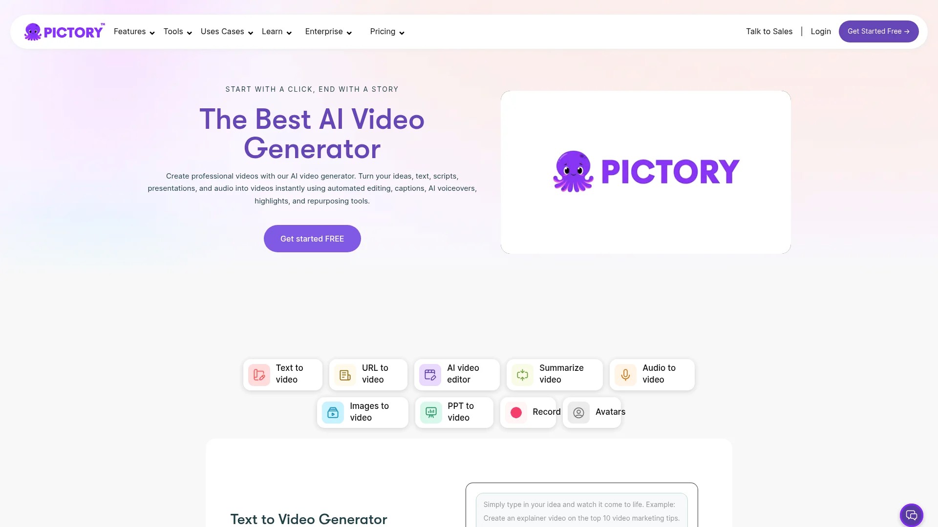 Screenshot of https://pictory.ai