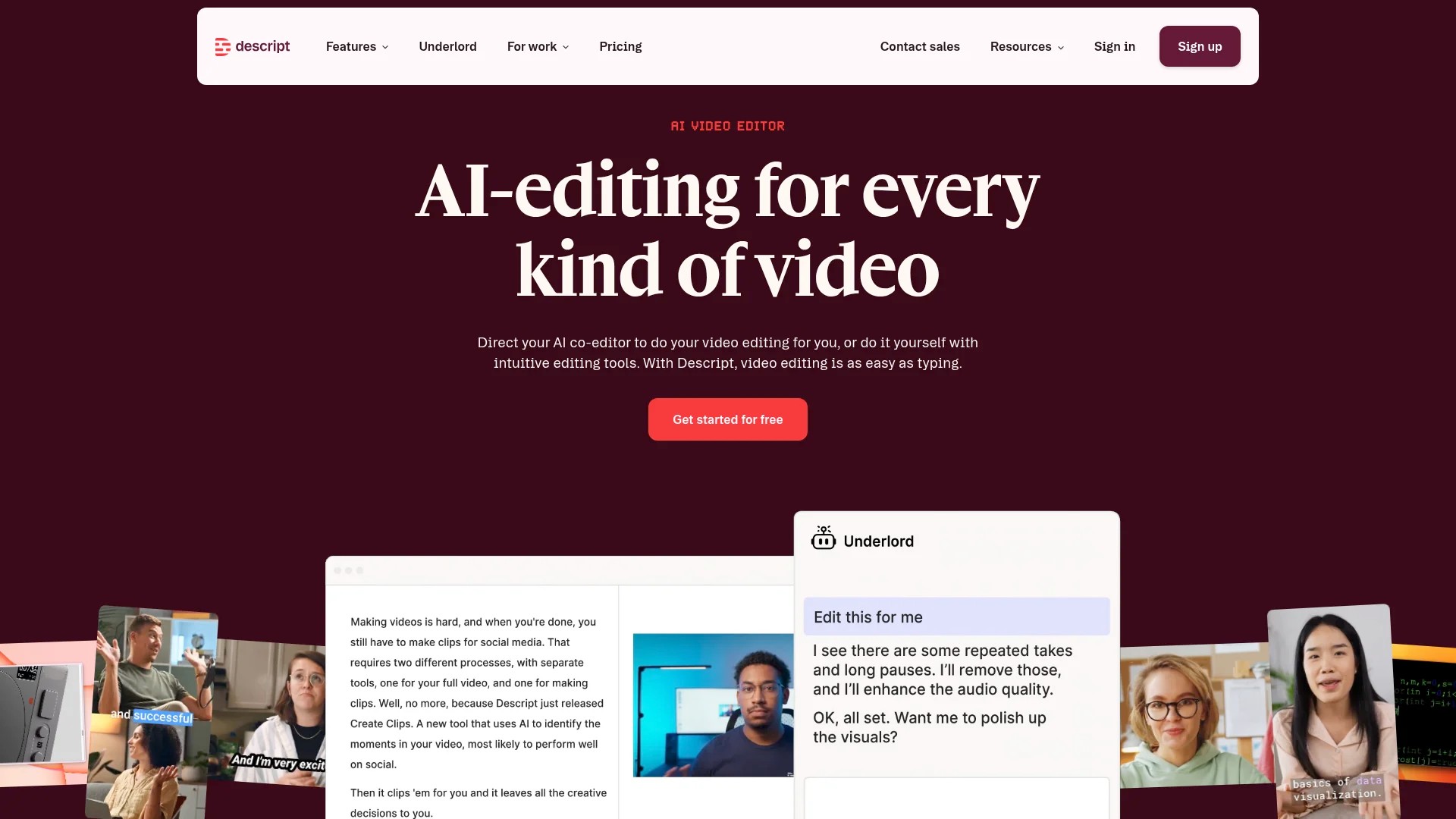 Screenshot of https://www.descript.com