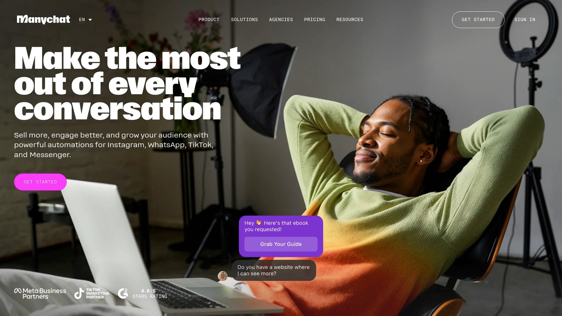 Screenshot of https://manychat.com