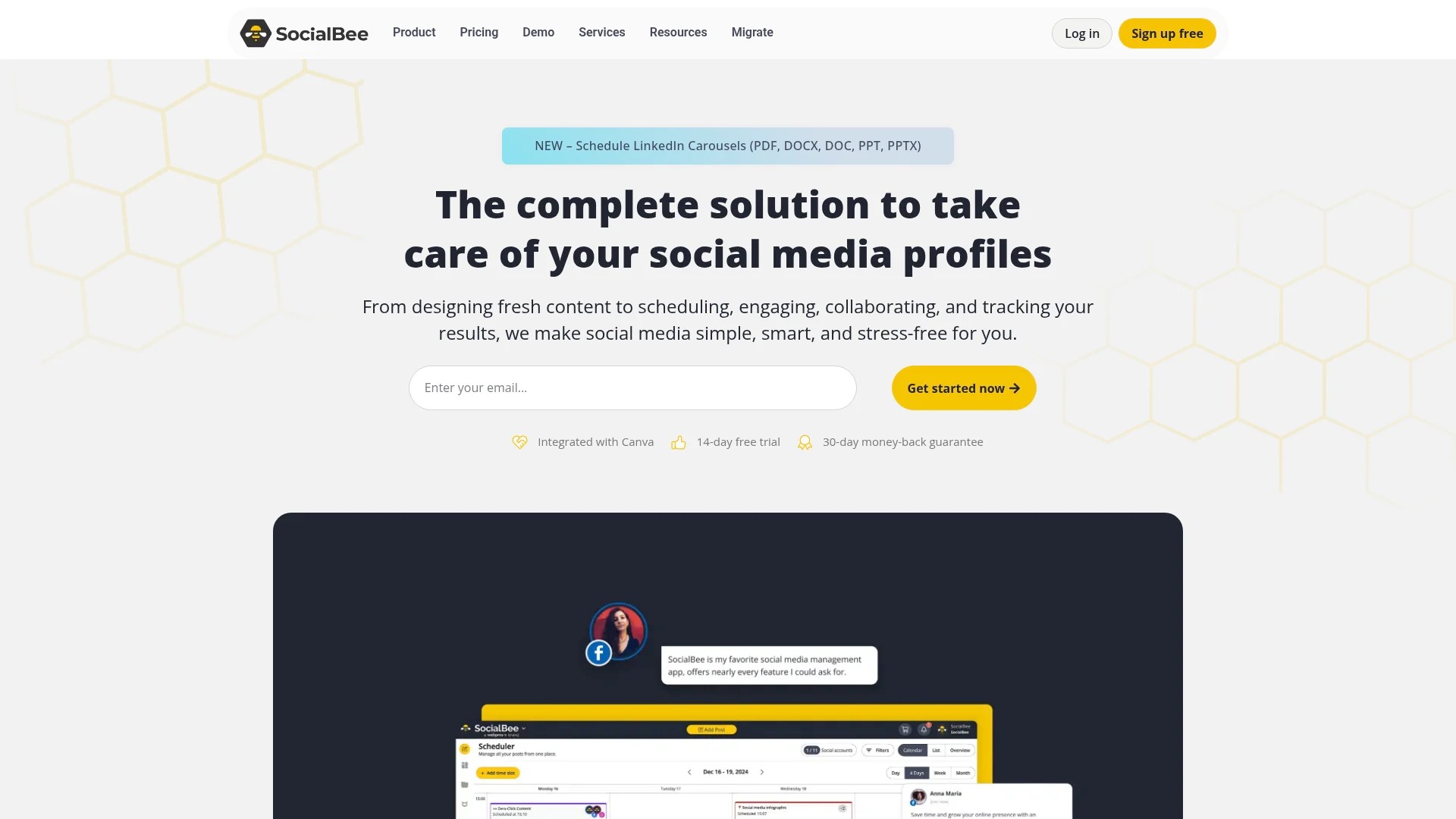 Screenshot of https://socialbee.com