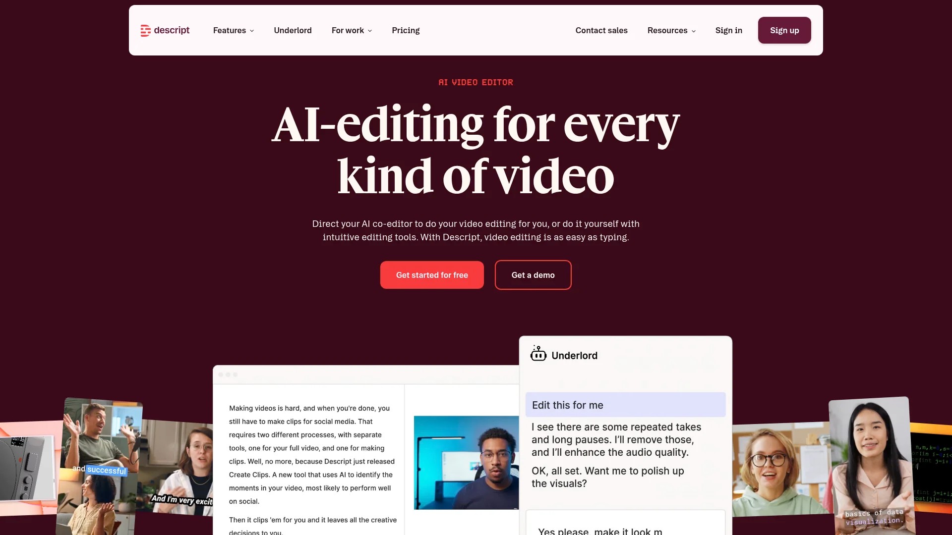 Screenshot of https://www.descript.com