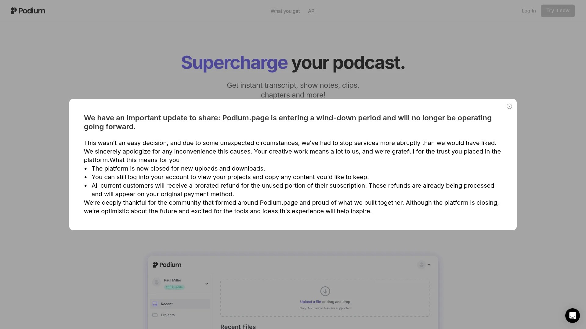 Screenshot of https://www.podium.page