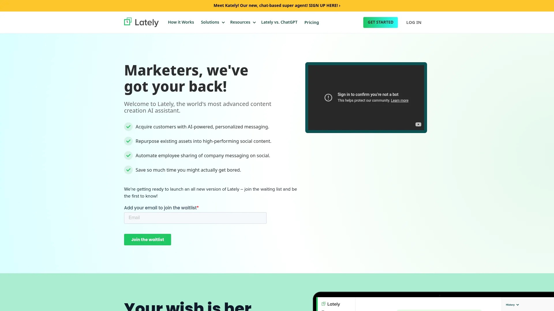 Screenshot of https://www.lately.ai